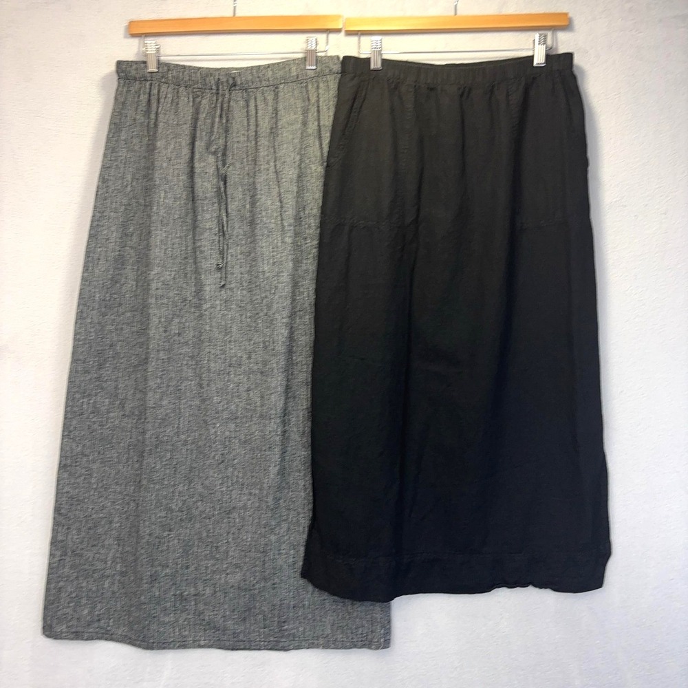 Lot of 2 Hot Cotton Linen Blend Maxi Skirt Womens Petite M PM Gray Black Vintage